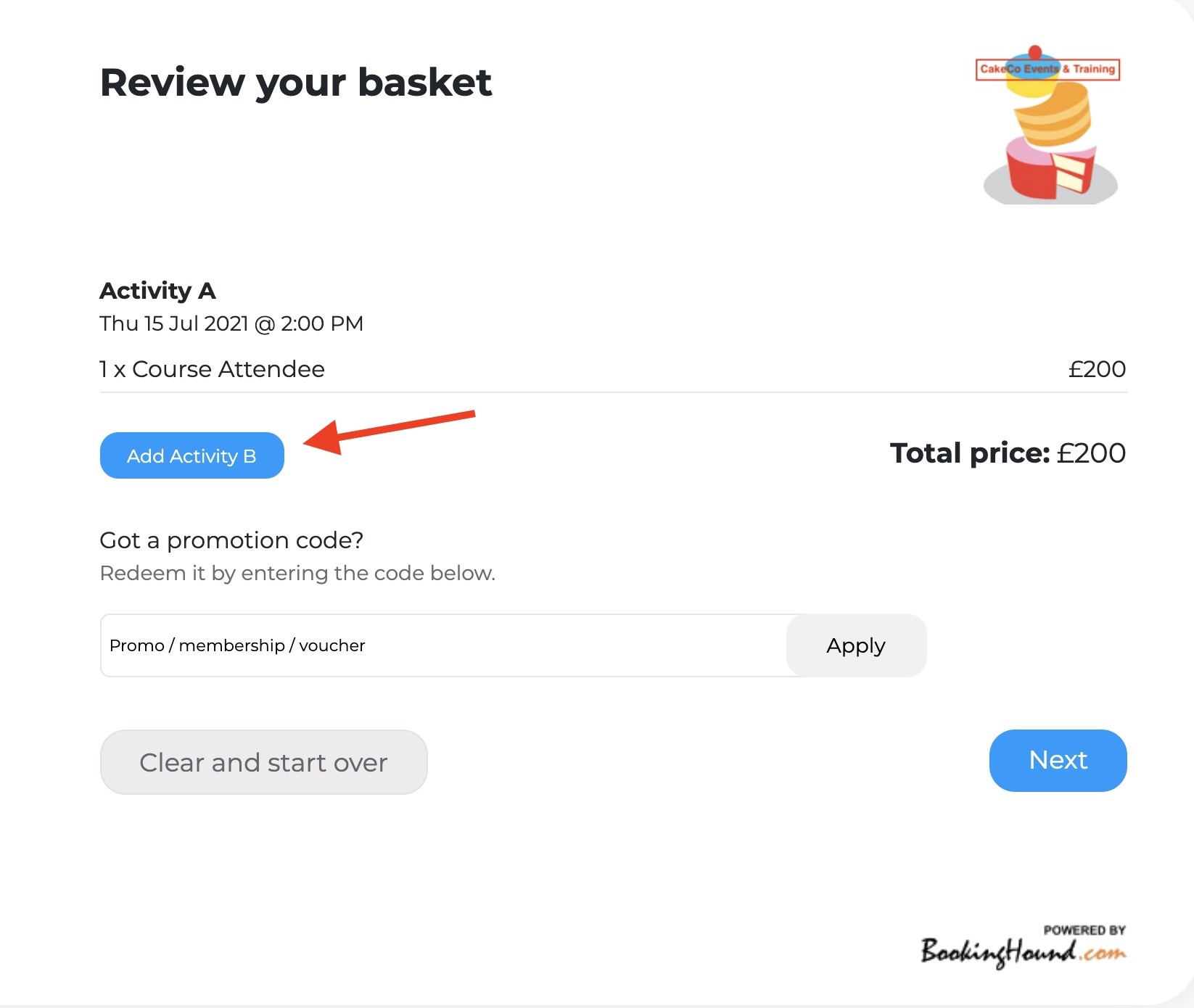 Review Your Basket Activities Screen