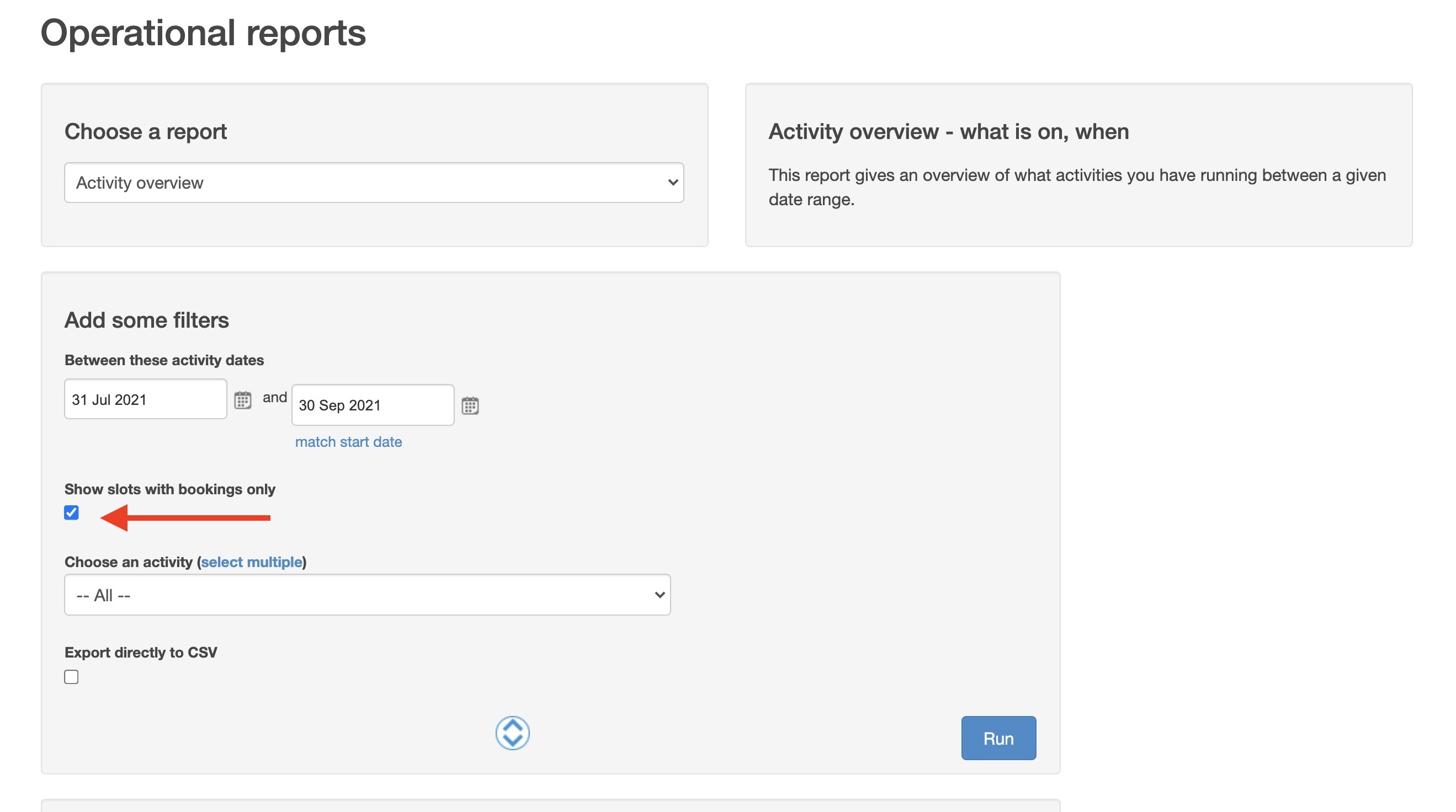 Operational Reports Screen